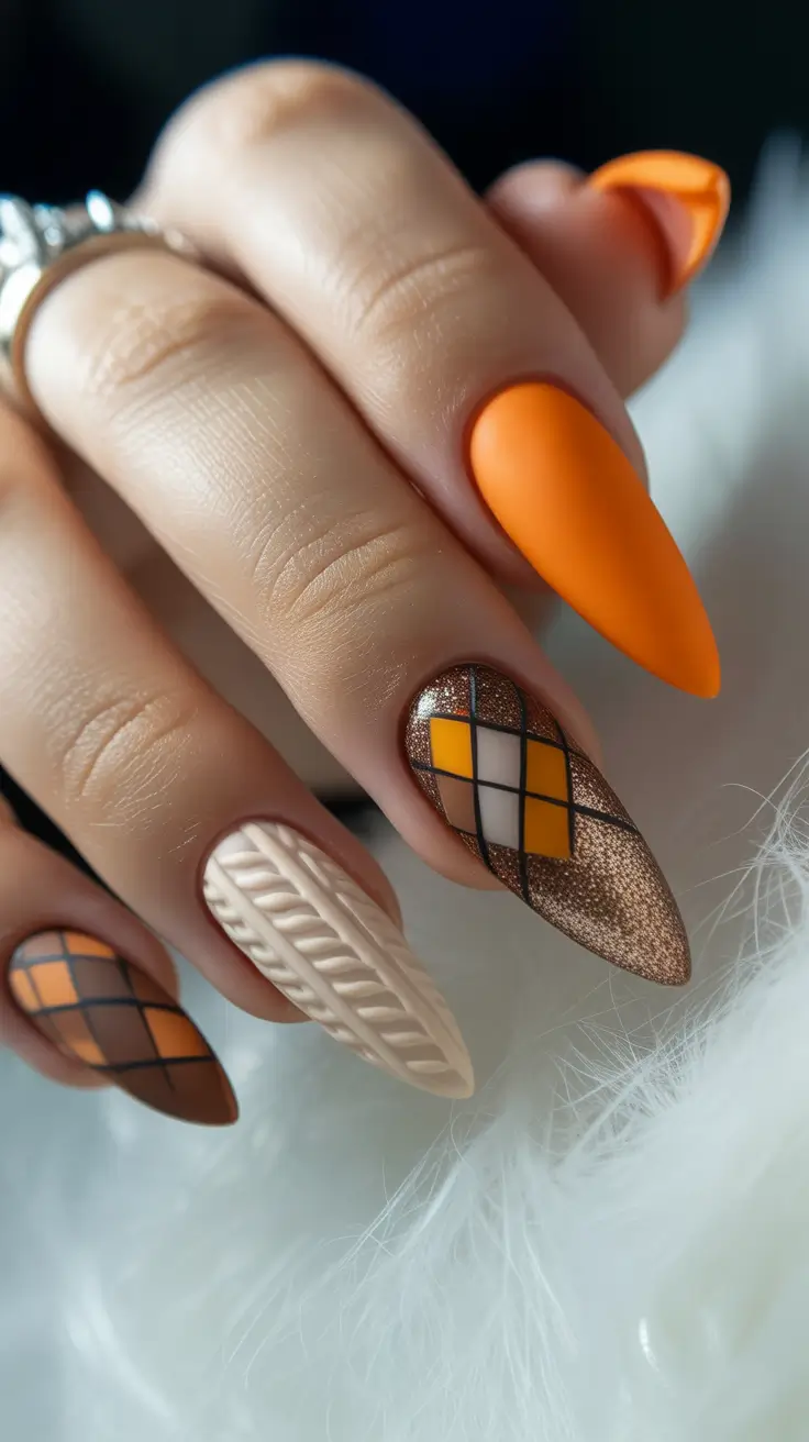 fall nail design December Cozy Argyle Warmth