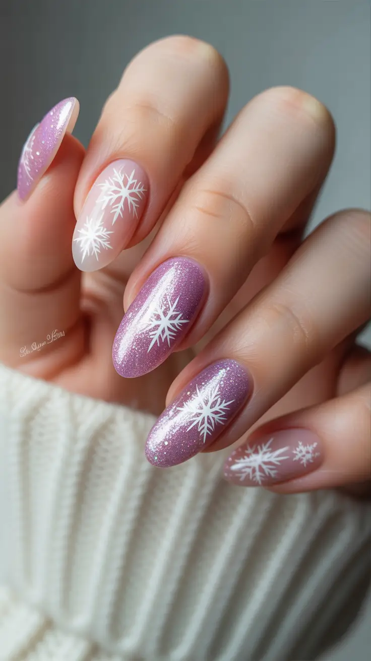 simple December nail design Frosted Mauve Glow