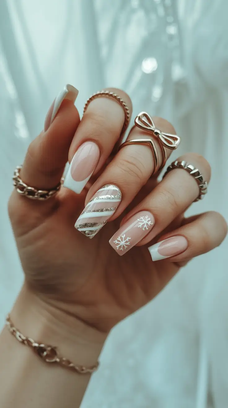 simple December nail design Frosted French Elegance