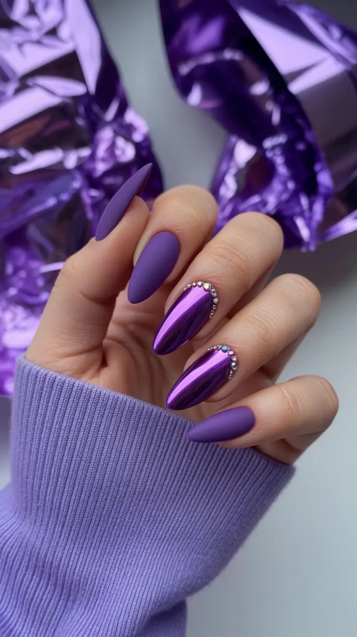 biab nail design December Violet Mirror Shine