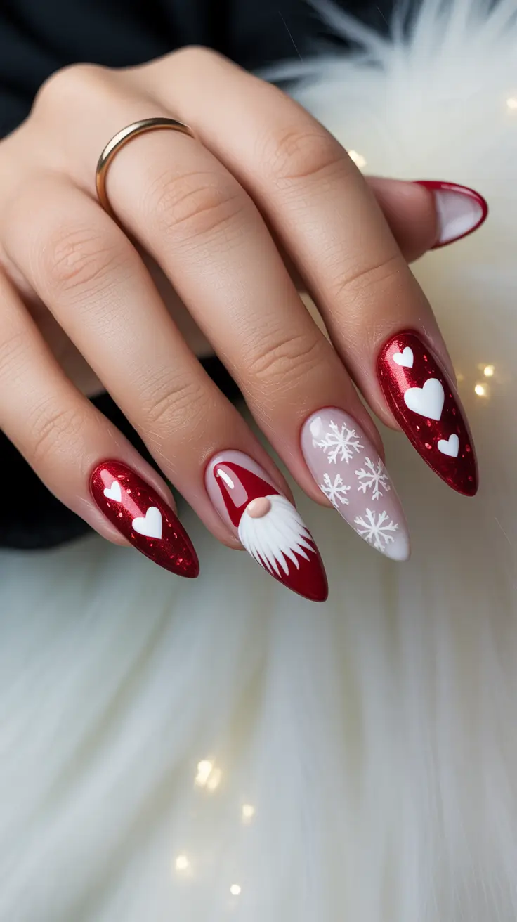 nail design december 2025 Festive Heart and Snowflake Charm