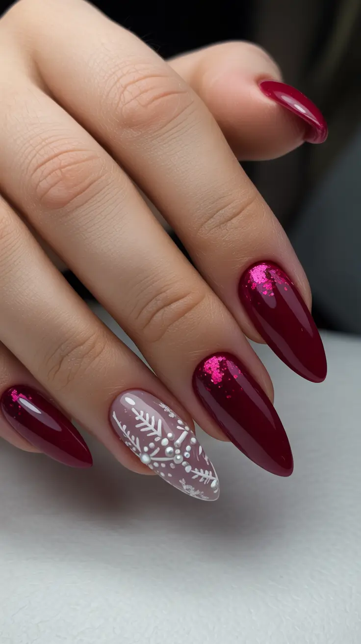 nail design for december Cranberry Frost