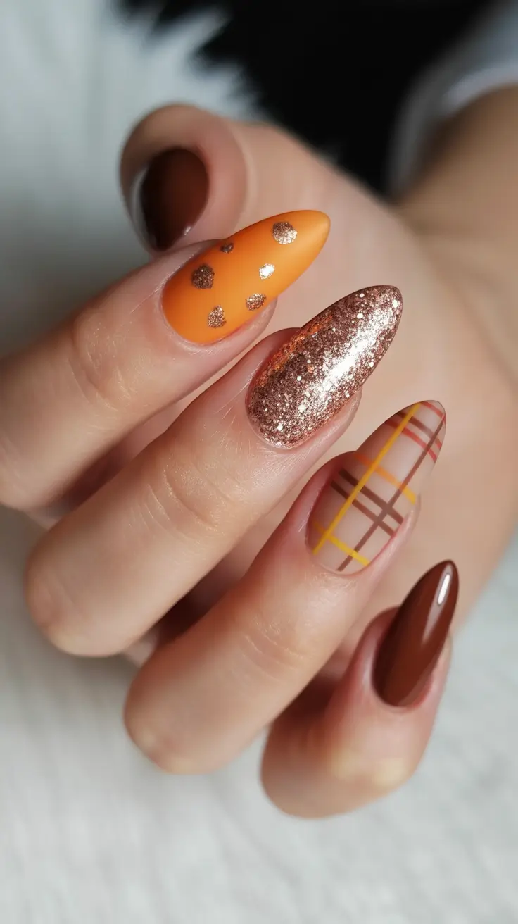 fall nail design December Caramel Plaid Glow