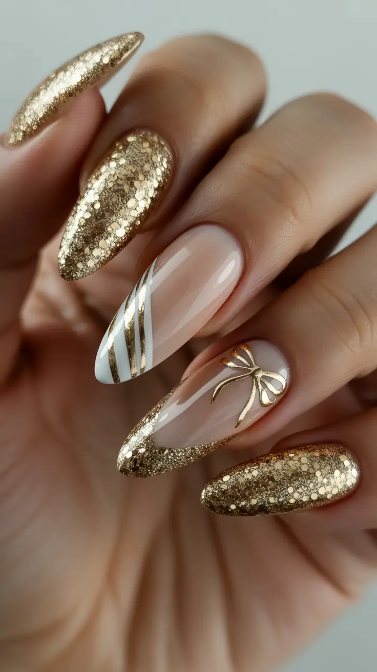 nail art design December Golden Luxe Bow