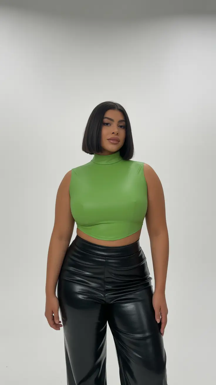 fashion curvy outfits for women 2026 modern edge in lime and leather