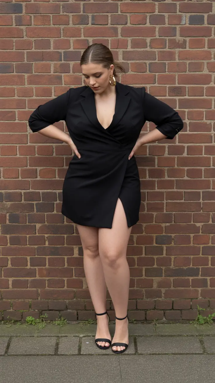 fashion curvy outfits for women 2026 power and slit little black dress
