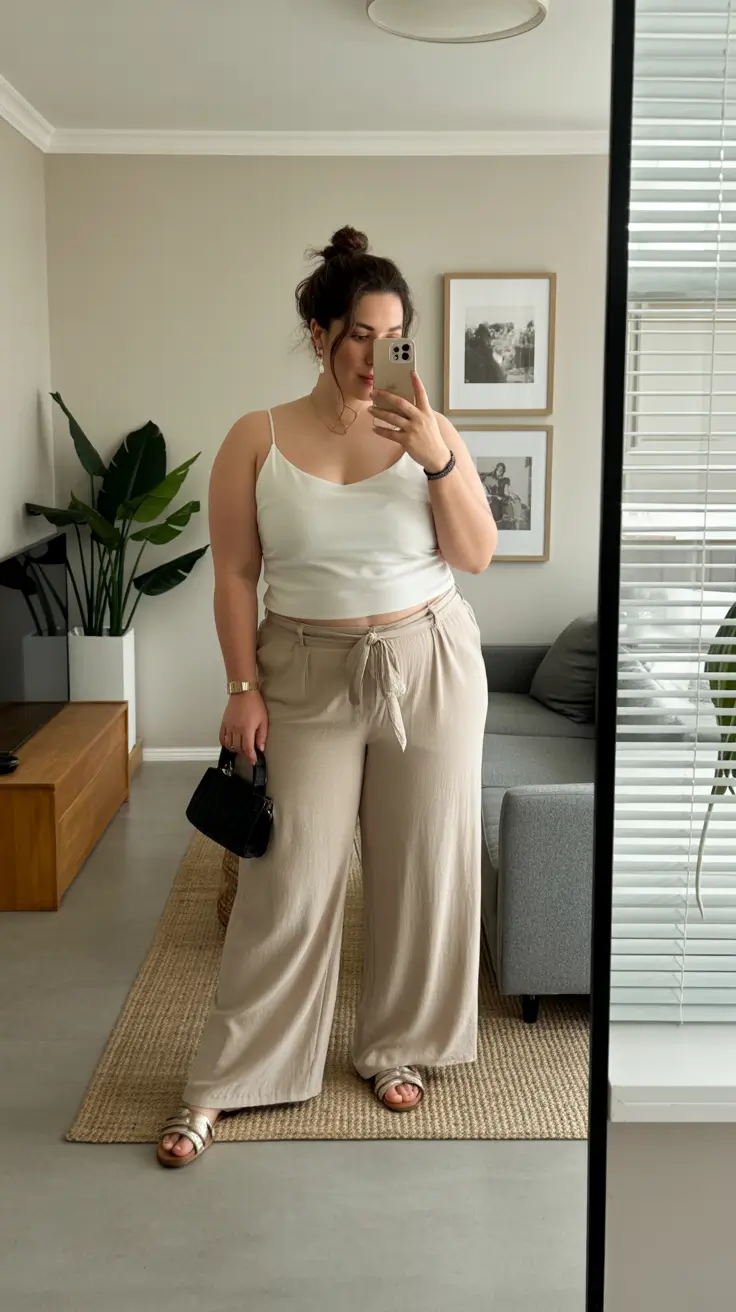 fashion curvy outfits for women 2026 effortless neutrals and wide leg comfort