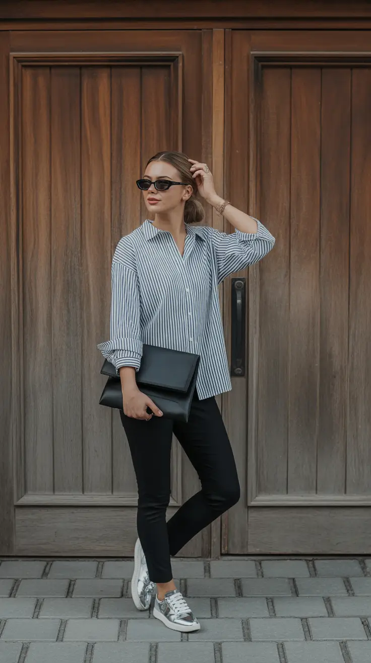 business casual outfits women Effortless Stripes and Movement