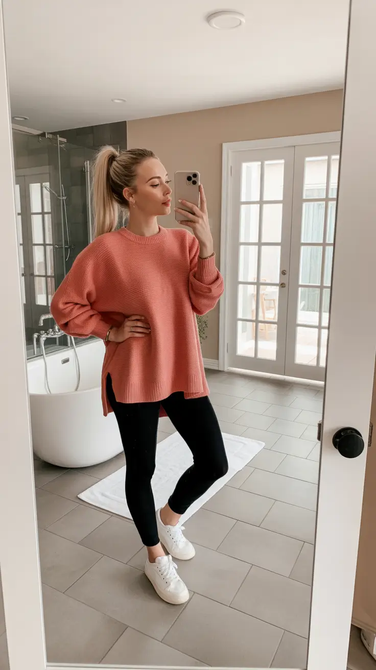 Modern mom outfits 2026 Coral Comfort and Sporty Ease