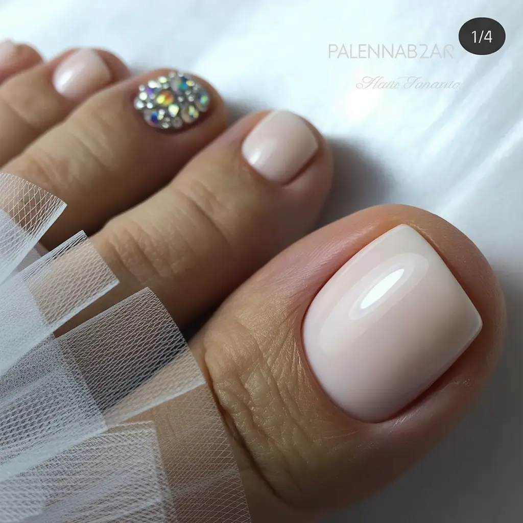 Crystal Petal Winter Toe Nails 2025