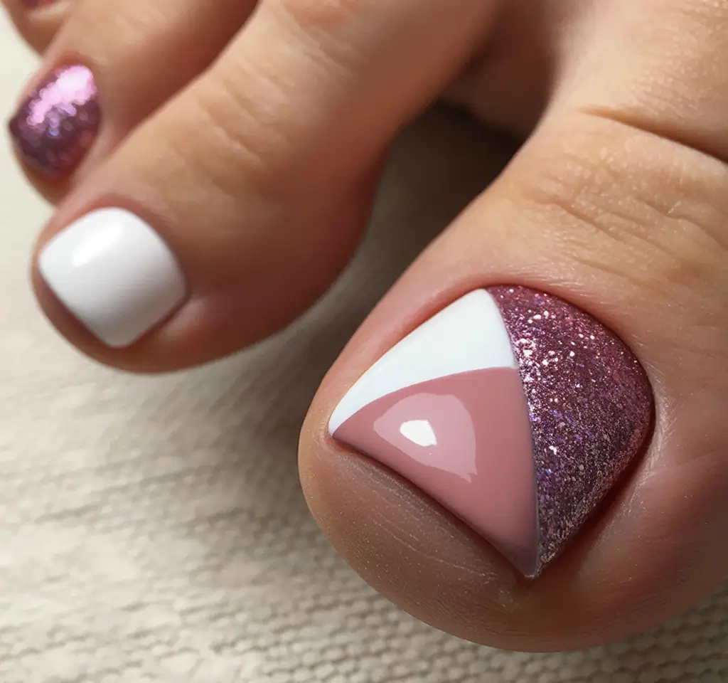 Blended Blush Geometry Winter Toe Nails 2025