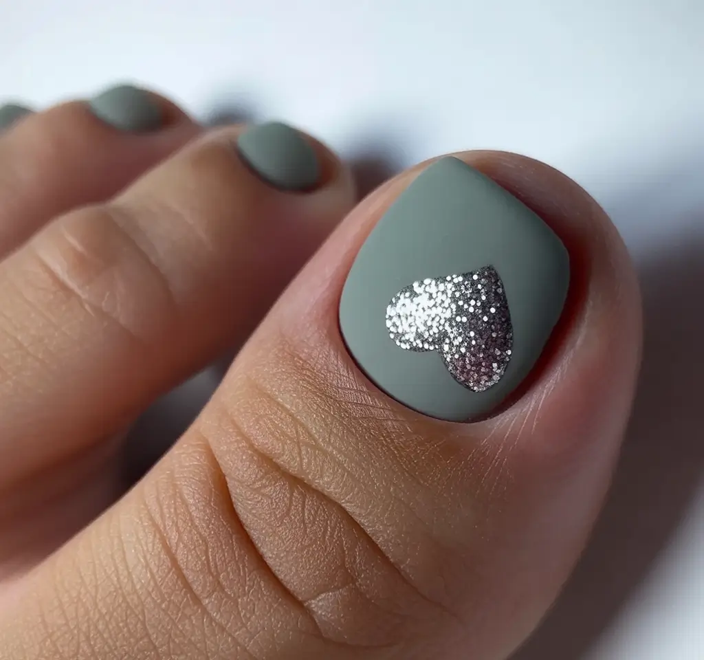 Silver Heart Winter Toe Nails 2025
