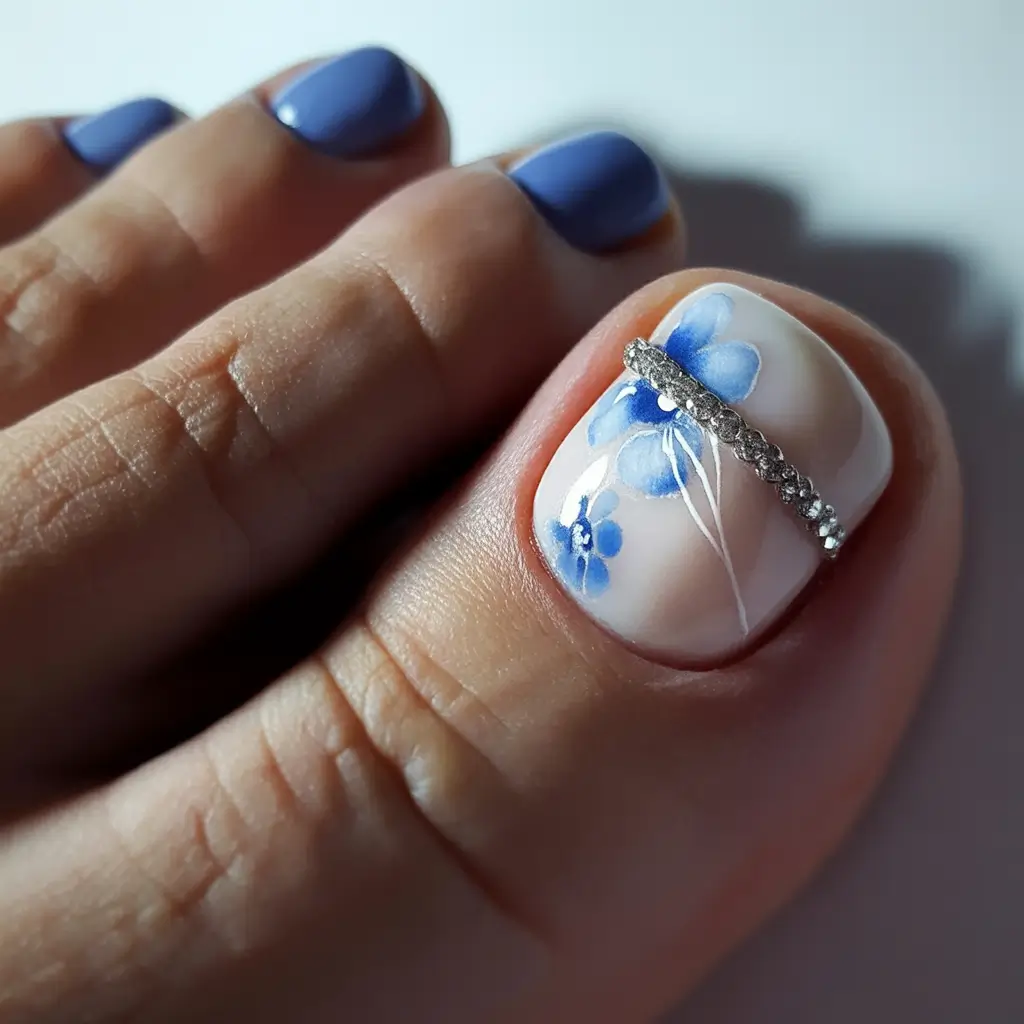 Blue Blossom Elegance Winter Toe Nails 2025