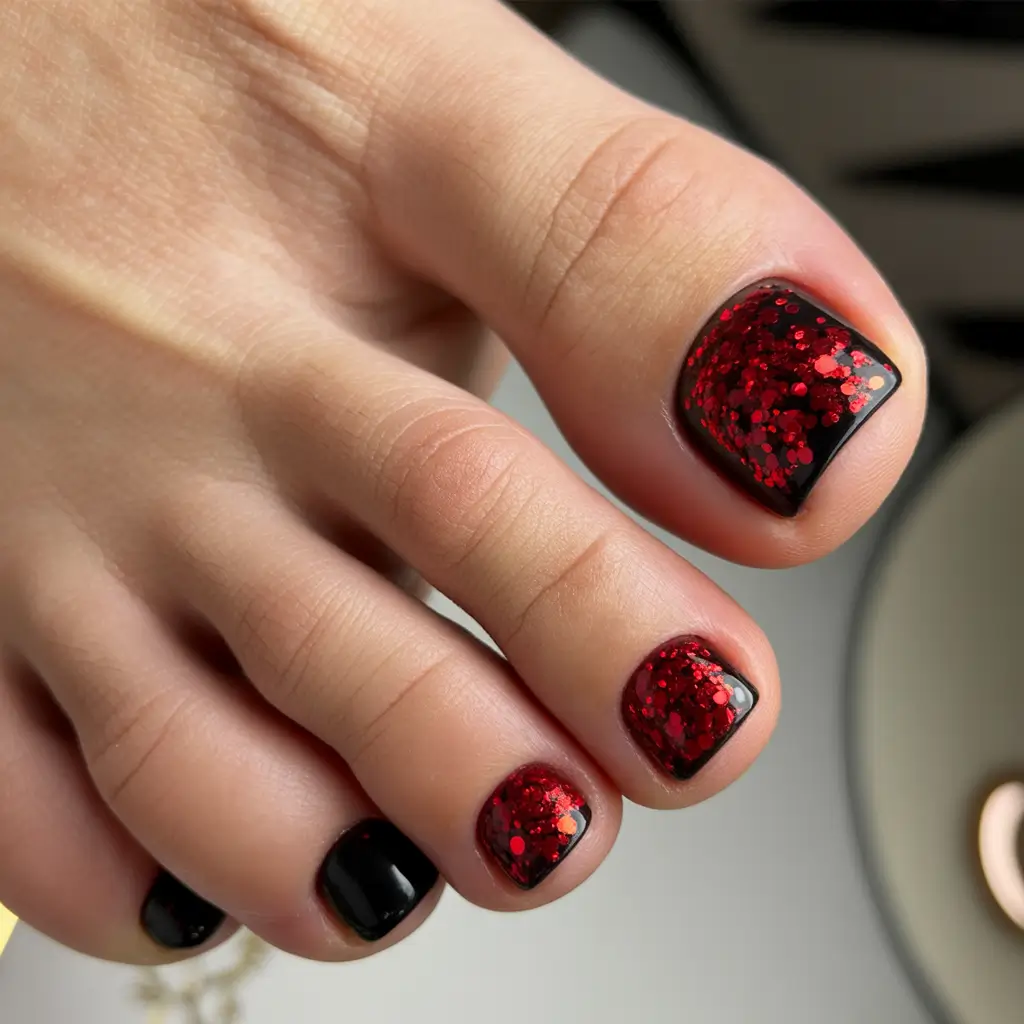 Red Spark Flame Winter Toe Nails 2025