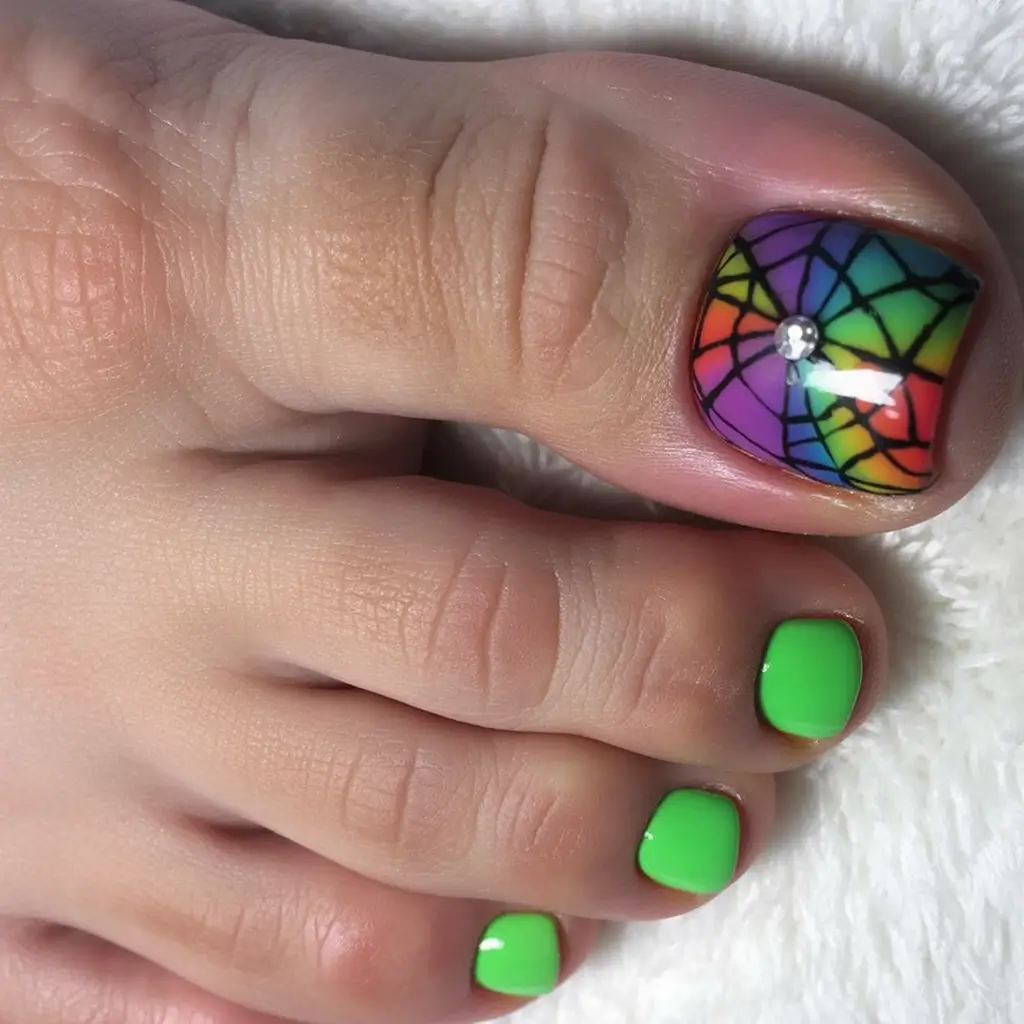 Stained Glass Winter Toe Nails 2025