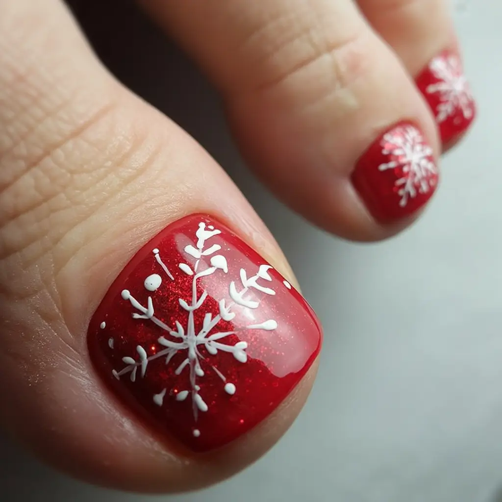 Crimson Frost Winter Toe Nails 2025