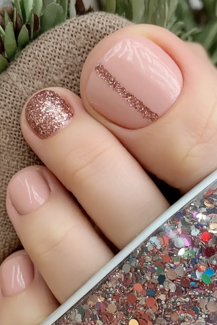 Rose Gold Glow Winter Toe Nails 2025