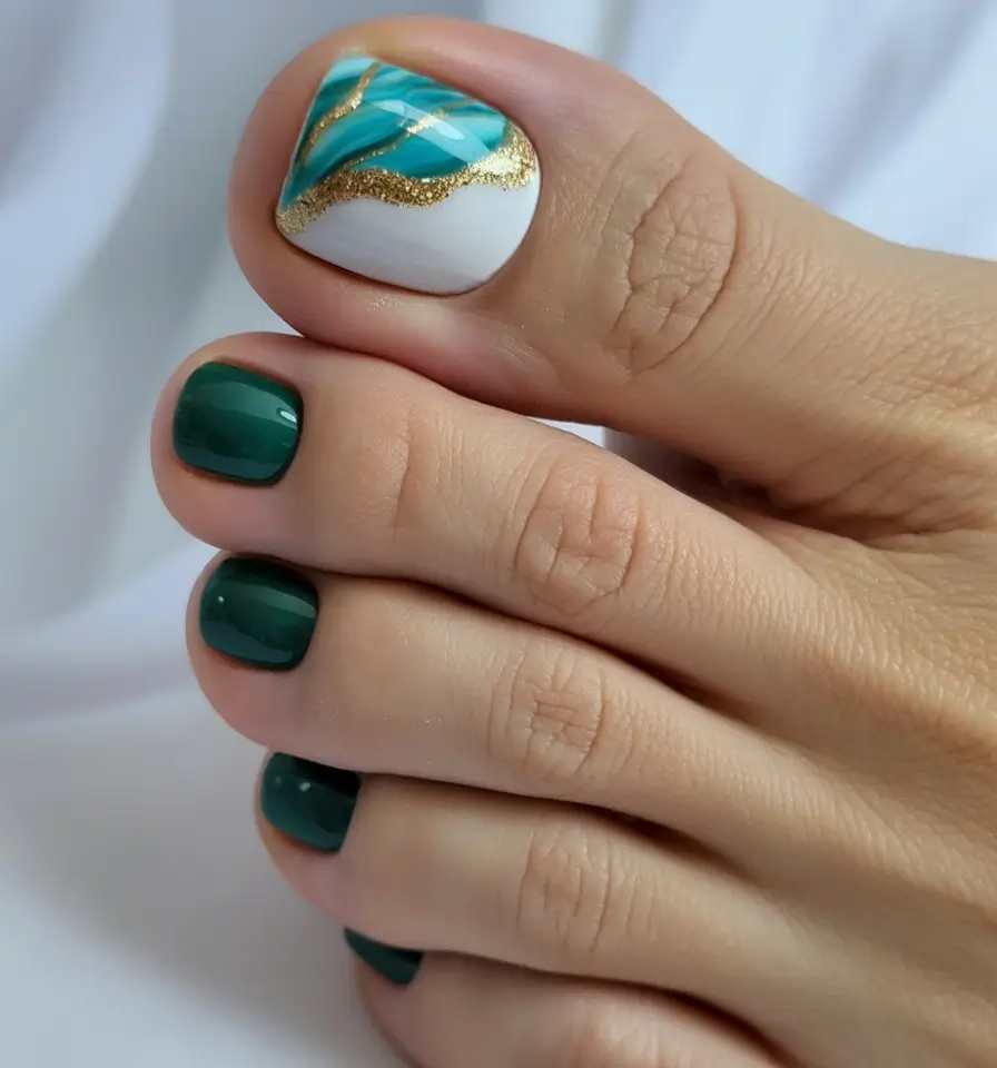 Emerald Marble Winter Toe Nails 2025