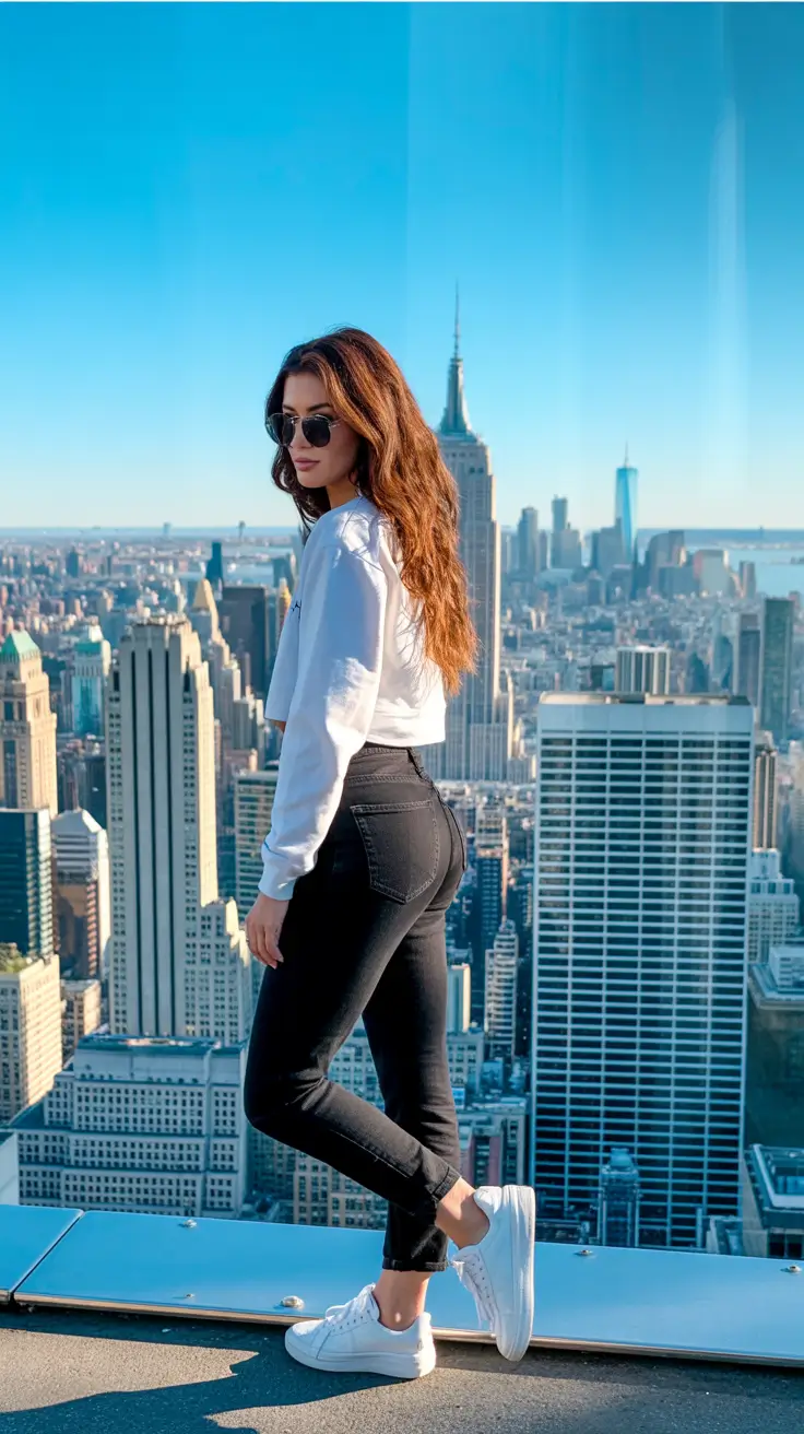 new york outfits fall Monochrome City: Black and White Perfection Above Manhattan