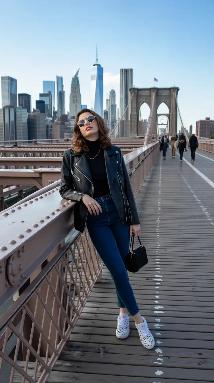 new york outfits winter street style Black Leather and Denim: The Modern Classic