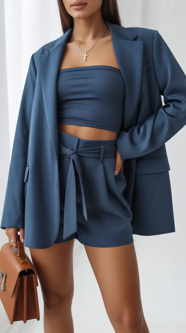 office outfits women Blue-Gray Confidence Set