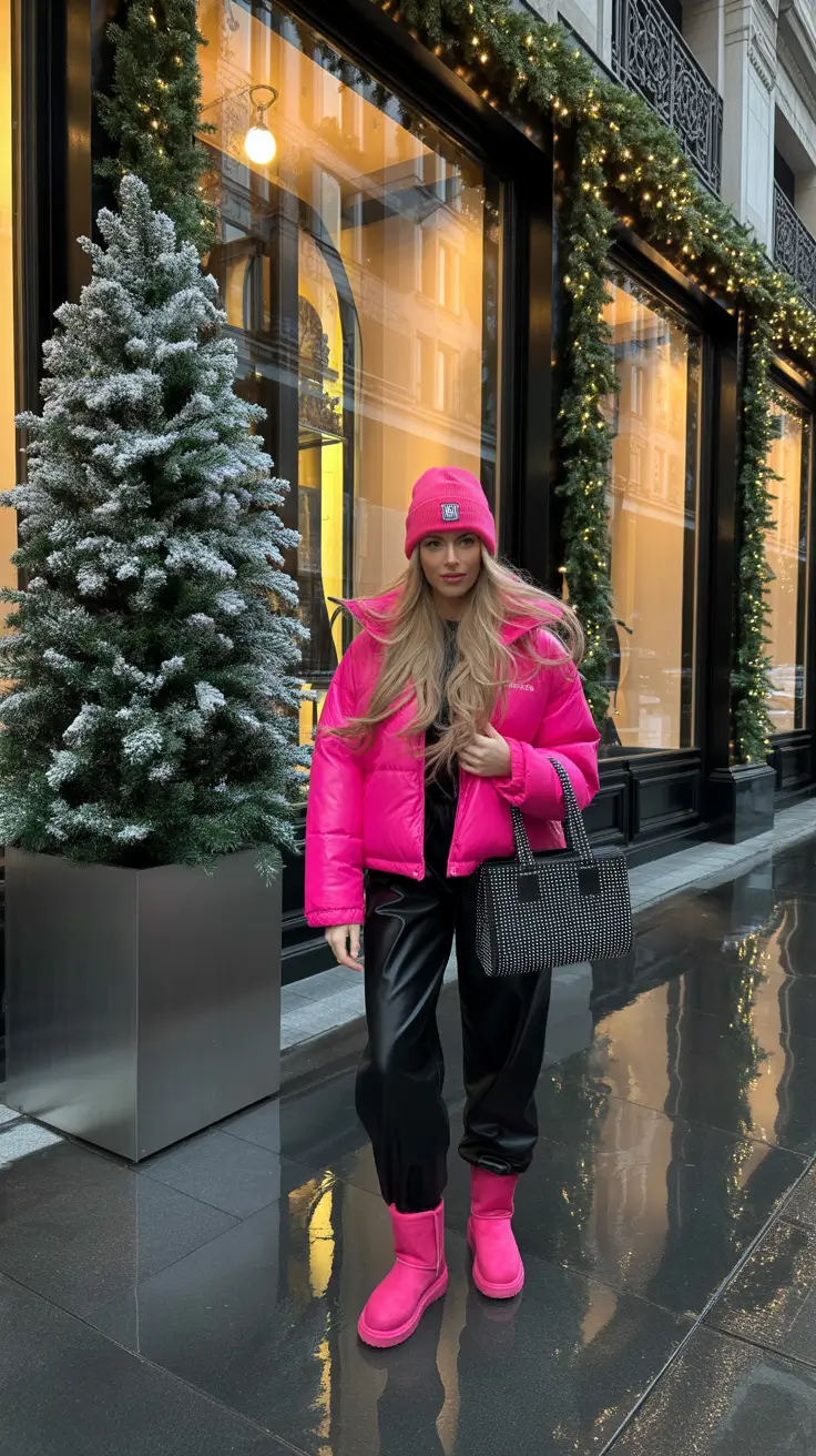 Outfits with Ugg boots 2026 Pop of Pink Power