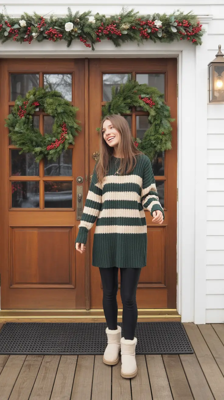 Outfits with Ugg boots 2026 Festive Stripes and Winter Cheer