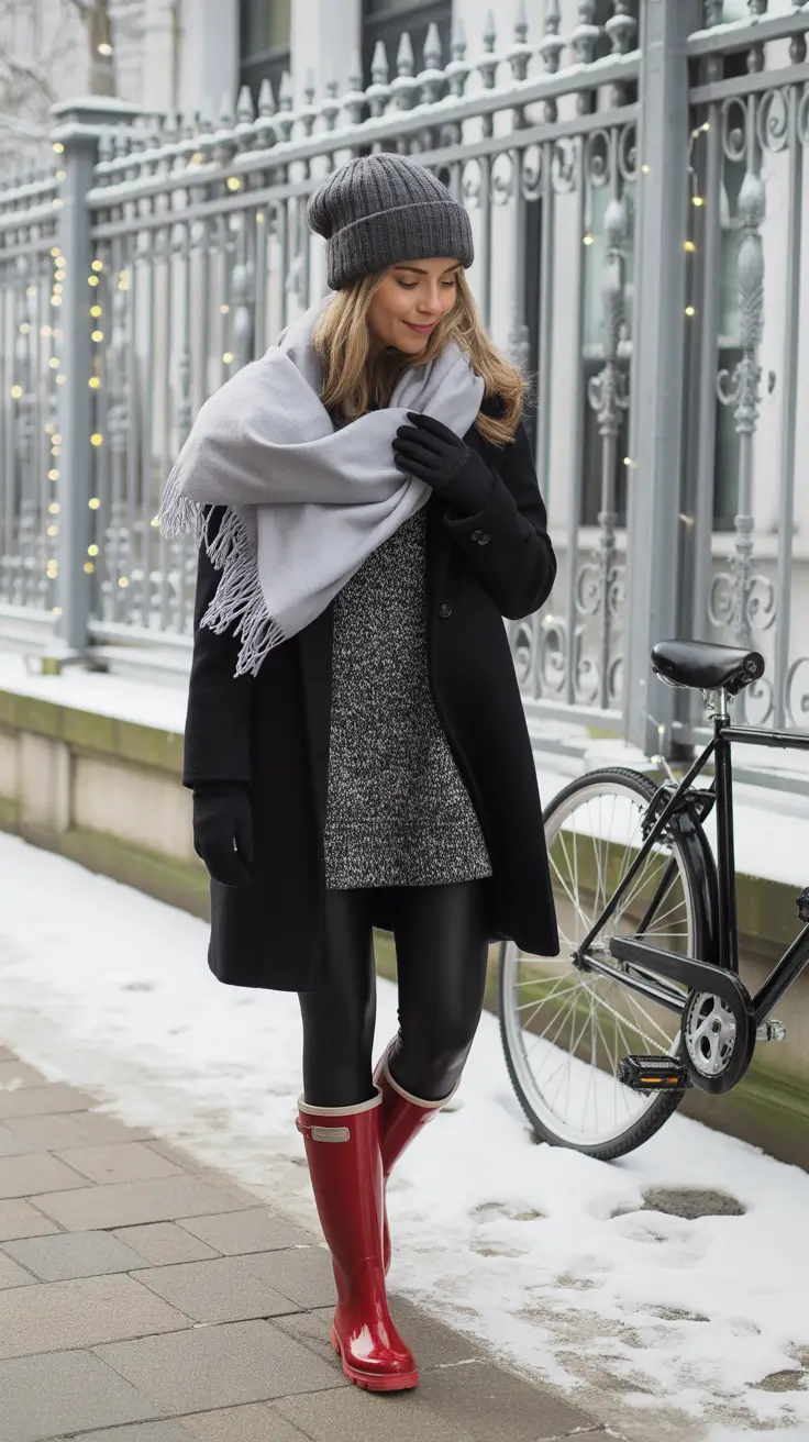 cold weather outfits winter freezing Rainy-Day Chic with a Pop of Color