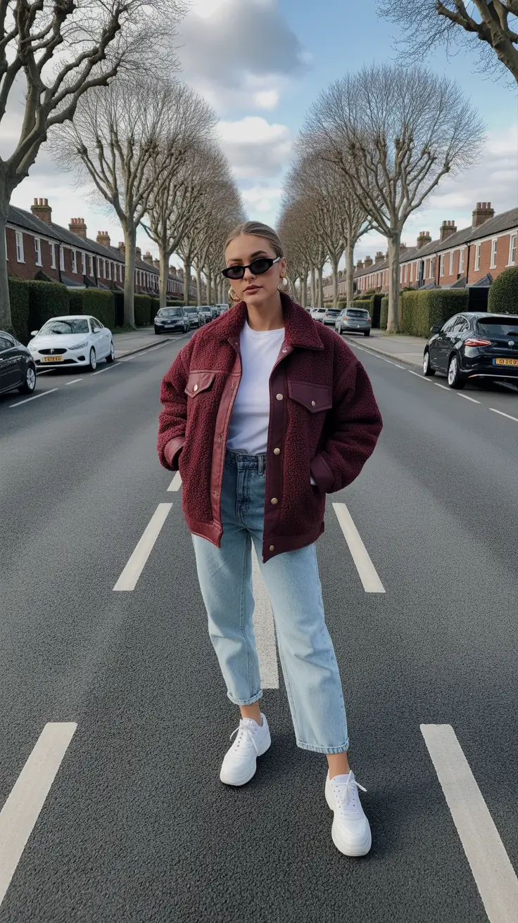 cold weather outfits street style Burgundy Layers and Retro Ease