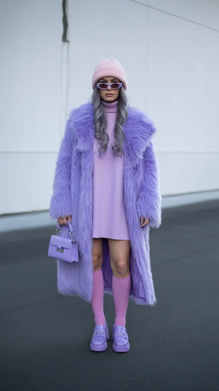 cold weather outfits aesthetic Lavender Dreams and Candy Hues