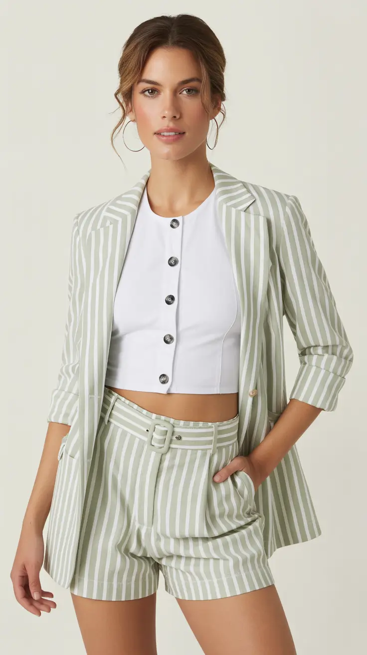 Stylish everyday outfits 2026 Mint Striped Sophistication
