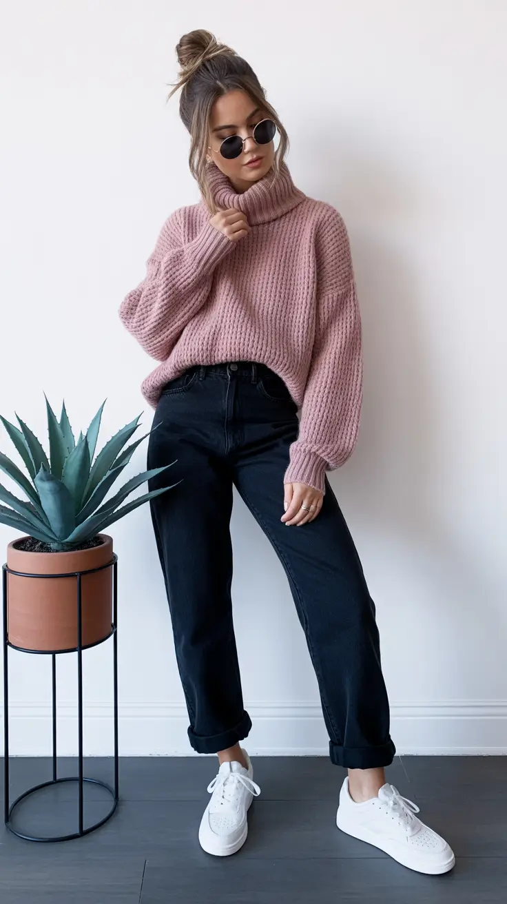 Stylish jeans outfits 2026 Cozy Confidence in Dusty Rose