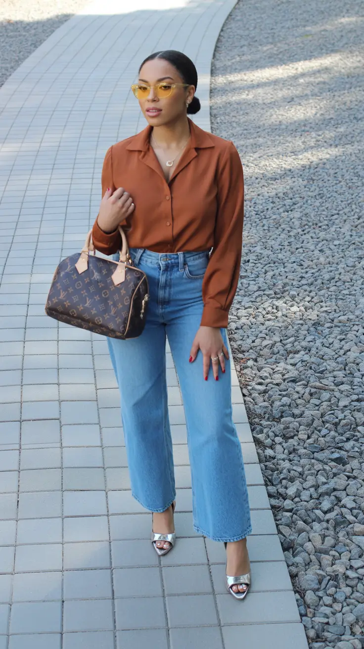 Stylish jeans outfits 2026 Warm Neutrals Meet Denim Classics