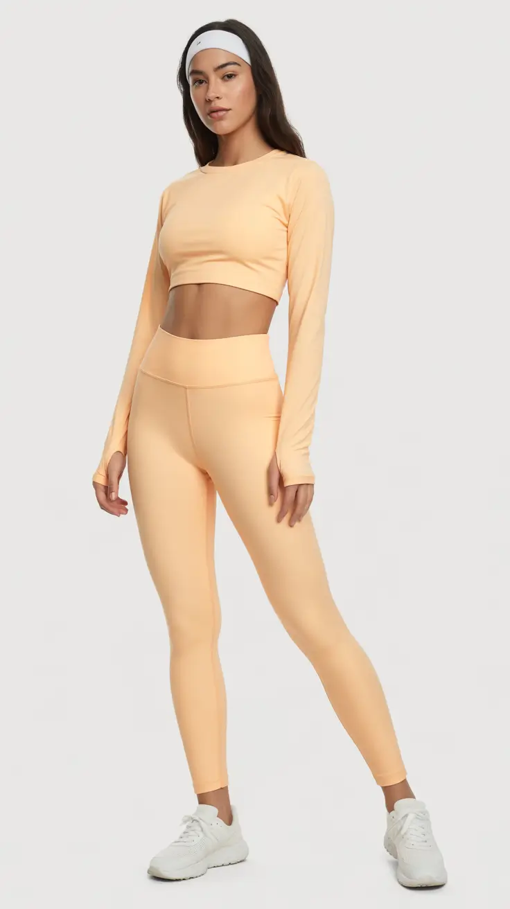 Stylish legging outfits 2026 Peach Glow Energy