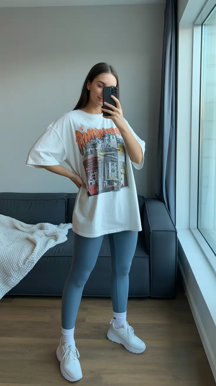 Stylish legging outfits 2026 Relaxed Blue Morning