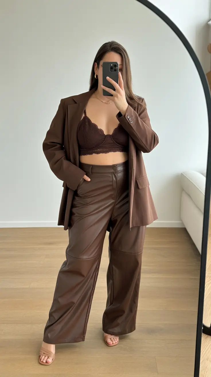 Chocolate Leather Energy Stylish midsize outfits 2026