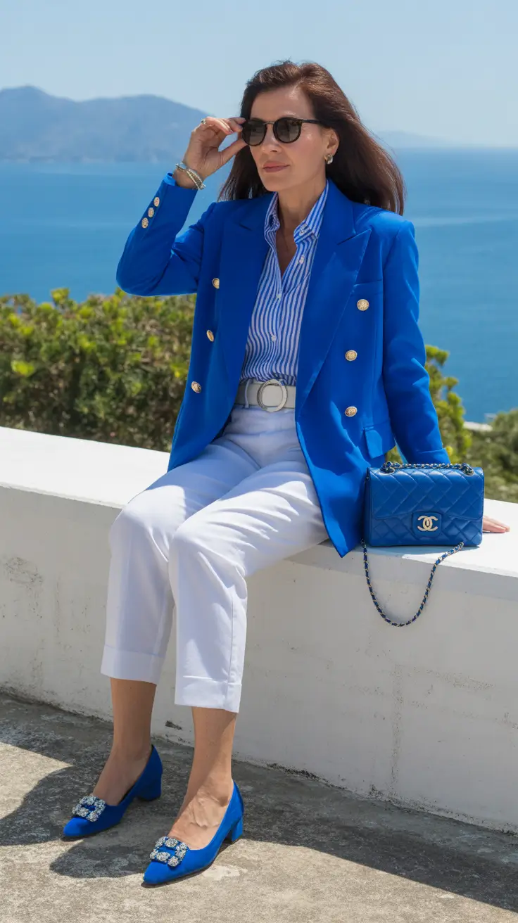 outfits for women over 50 summer Blue Coastal Elegance