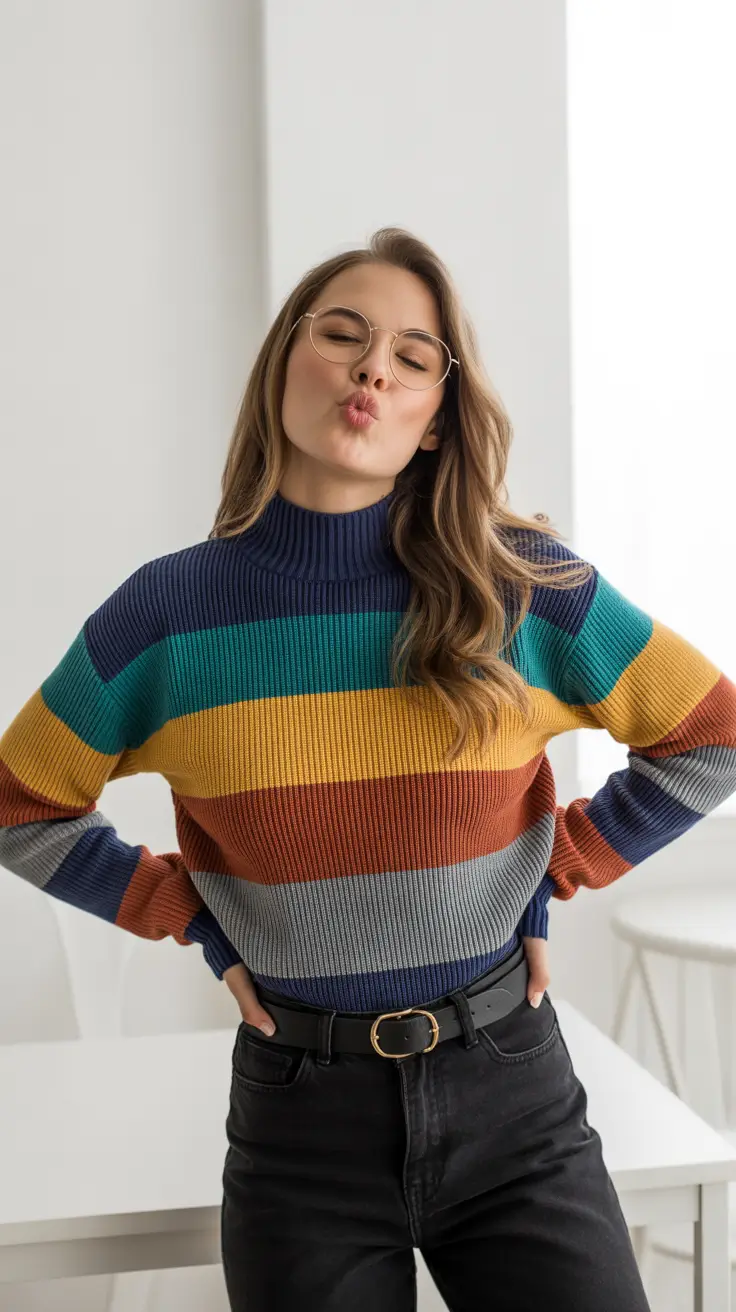 Stylish sweater outfits 2026 Playful Stripes and Personality