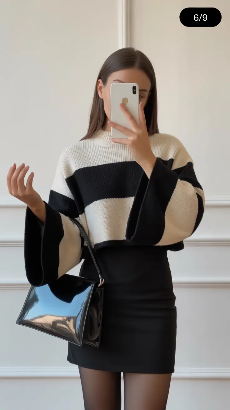 Stylish sweater outfits 2026 Black and White Balance