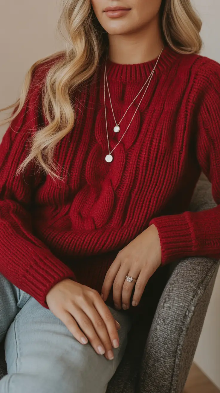 Stylish sweater outfits 2026 Burgundy Elegance with a Touch of Warmth