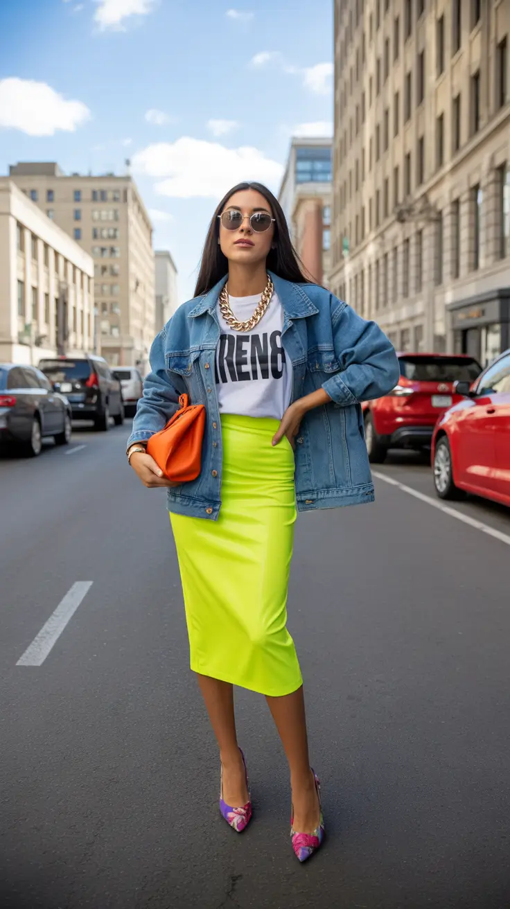 fashion outfits 2026 trends fall Neon Streets & Denim Attitude