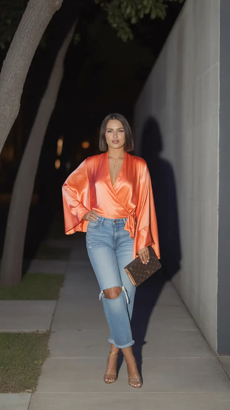 Trendy going out outfits 2026 Satin Nights & Denim Dreams