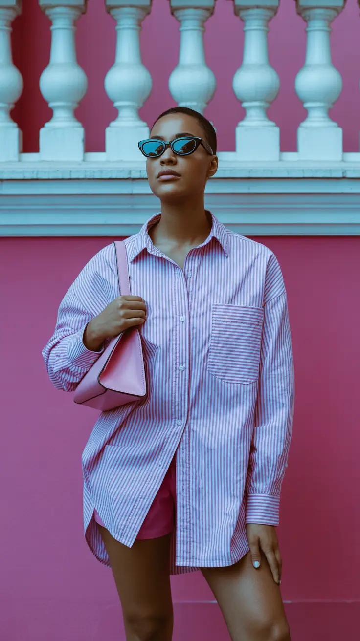 outfits for black women streetwear Playful Pink Stripes Youthful Street Edge
