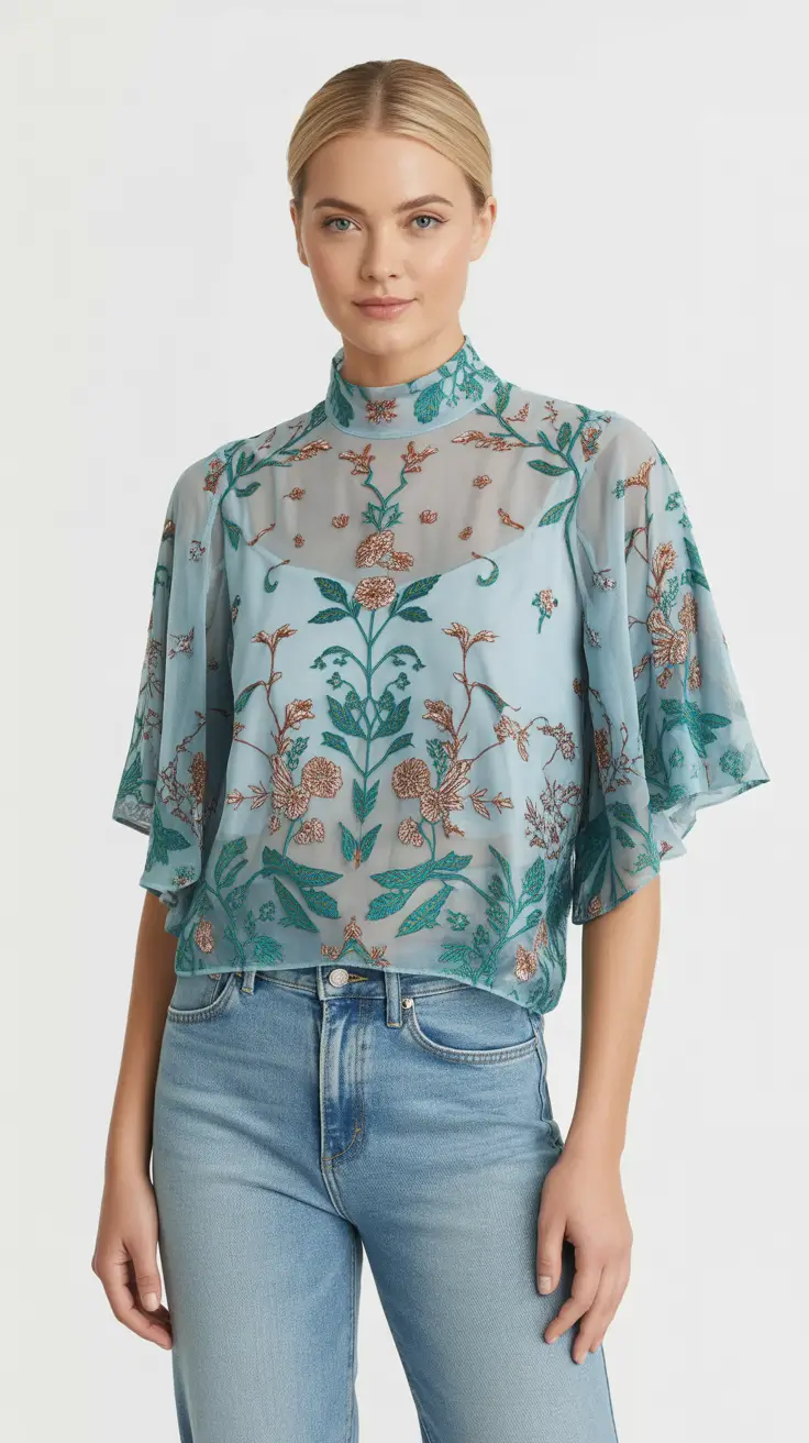 trendy outfits 2026 Sheer Elegance in Pastel Blue