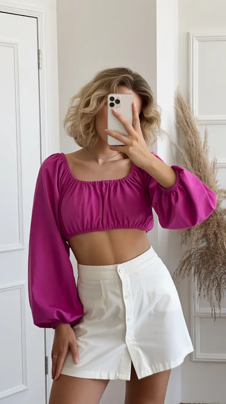 trendy outfits 2026 Fuchsia & White: Flirty Minimalism