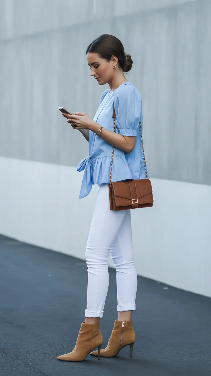 outfits for women over 40 2026 Soft Sky and White Simplicity