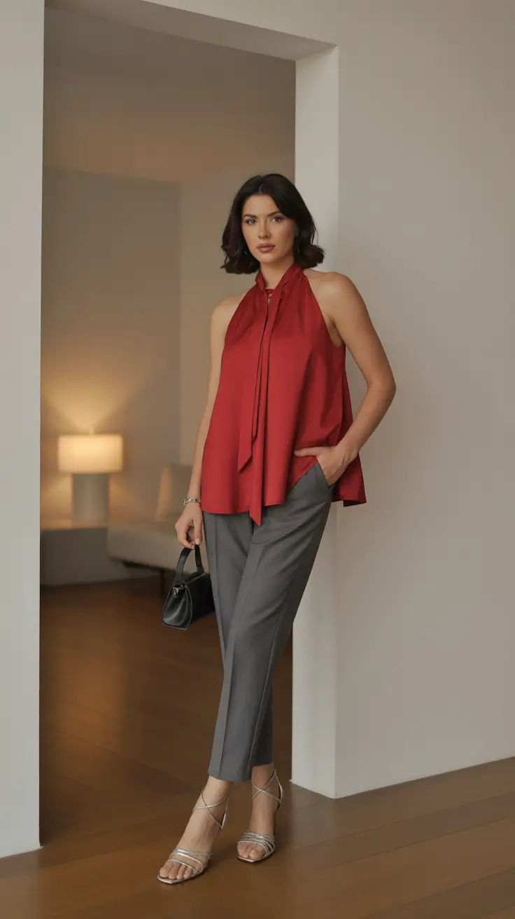 outfits for women over 40 2026 Timeless Red and Gray Balance