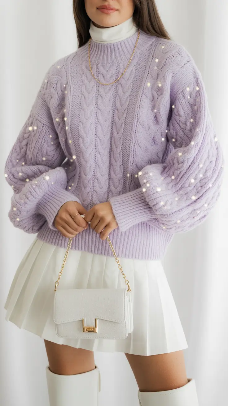 Trendy skirt outfits 2026 Soft Lilac Dreams and Pleated Perfection