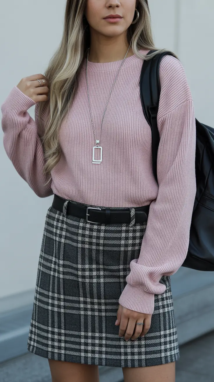 Trendy skirt outfits 2026 Pastel Plaid and Cozy Academia