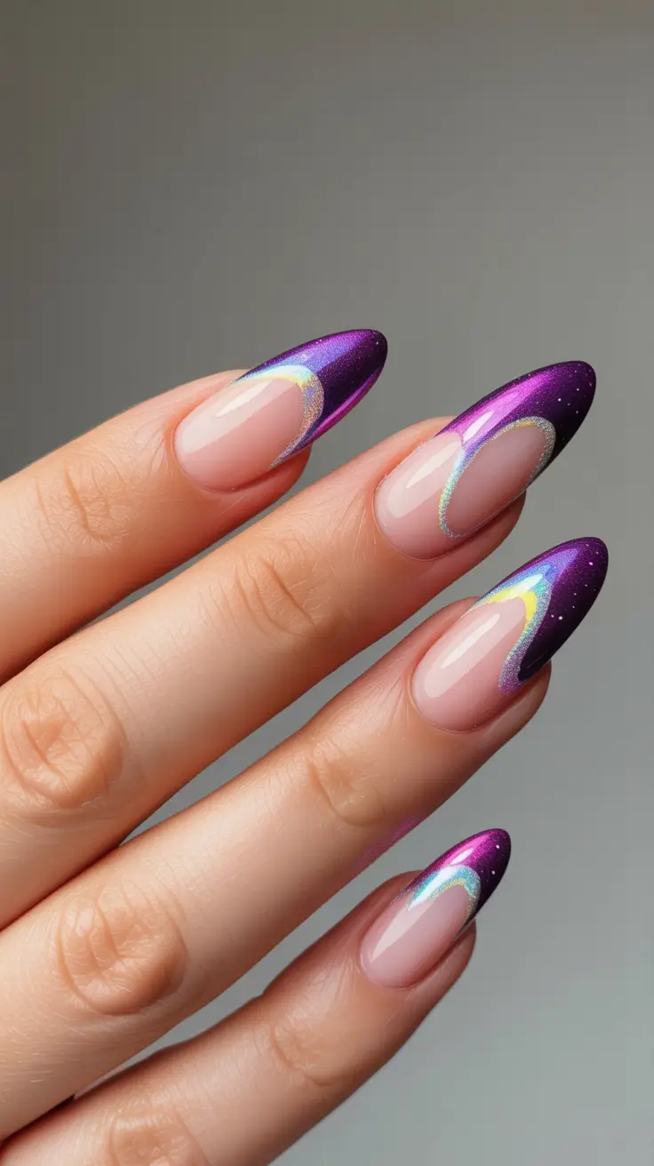 Trendy Winter Nail Colors 2025-2026 Violet Aurora French